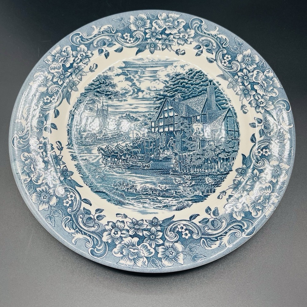 Vintage Royal Tudor Ware Blue White Hand Engraved Plate